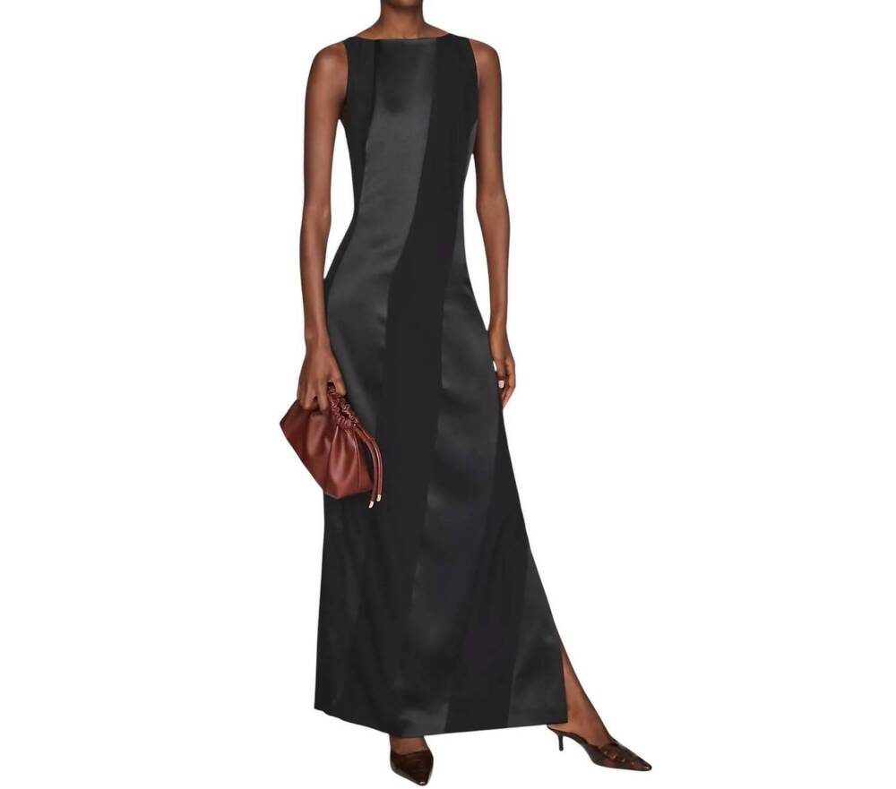 NEW HUTCH women's zelma colorblock satin maxi dress in black